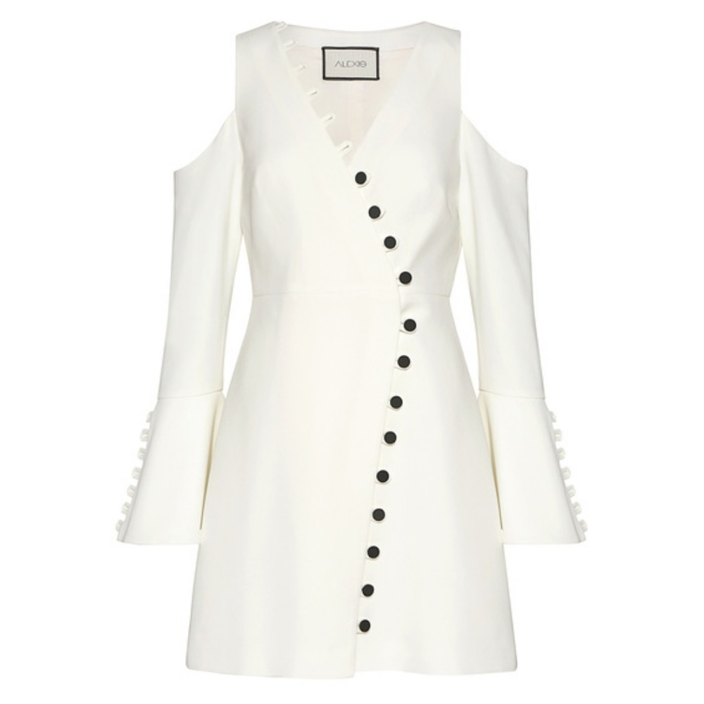 ALEXIS White Galen Button Bell Sleeves Mini Dress